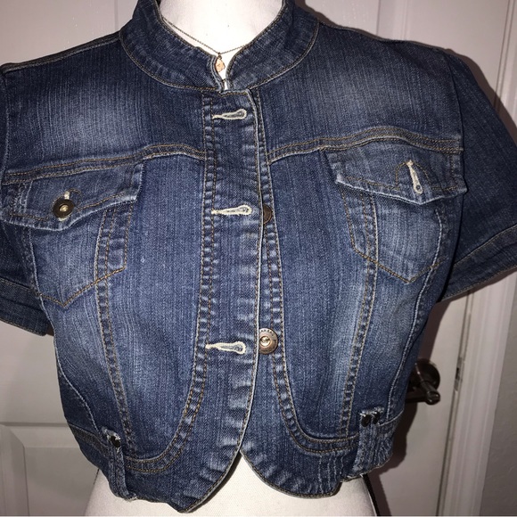 American Rag Cie Cute Denim Blue Short Sleeve Vest Jacket Size L - Picture 3 of 12